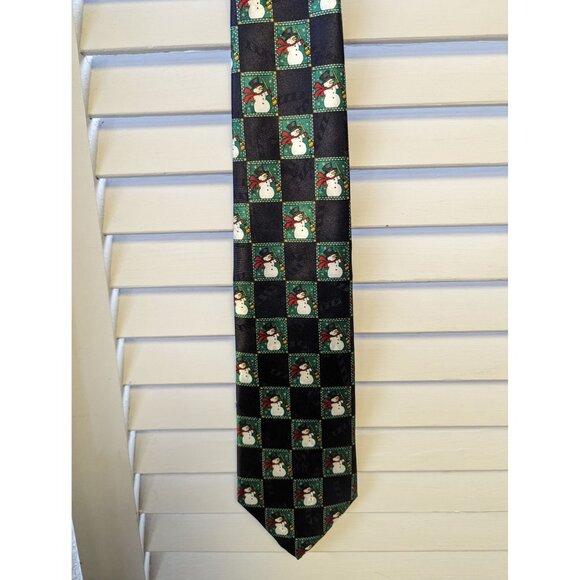 Vintage Hallmark Yule Neck Tie Snowman Black Green 58" - Picture 5 of 5